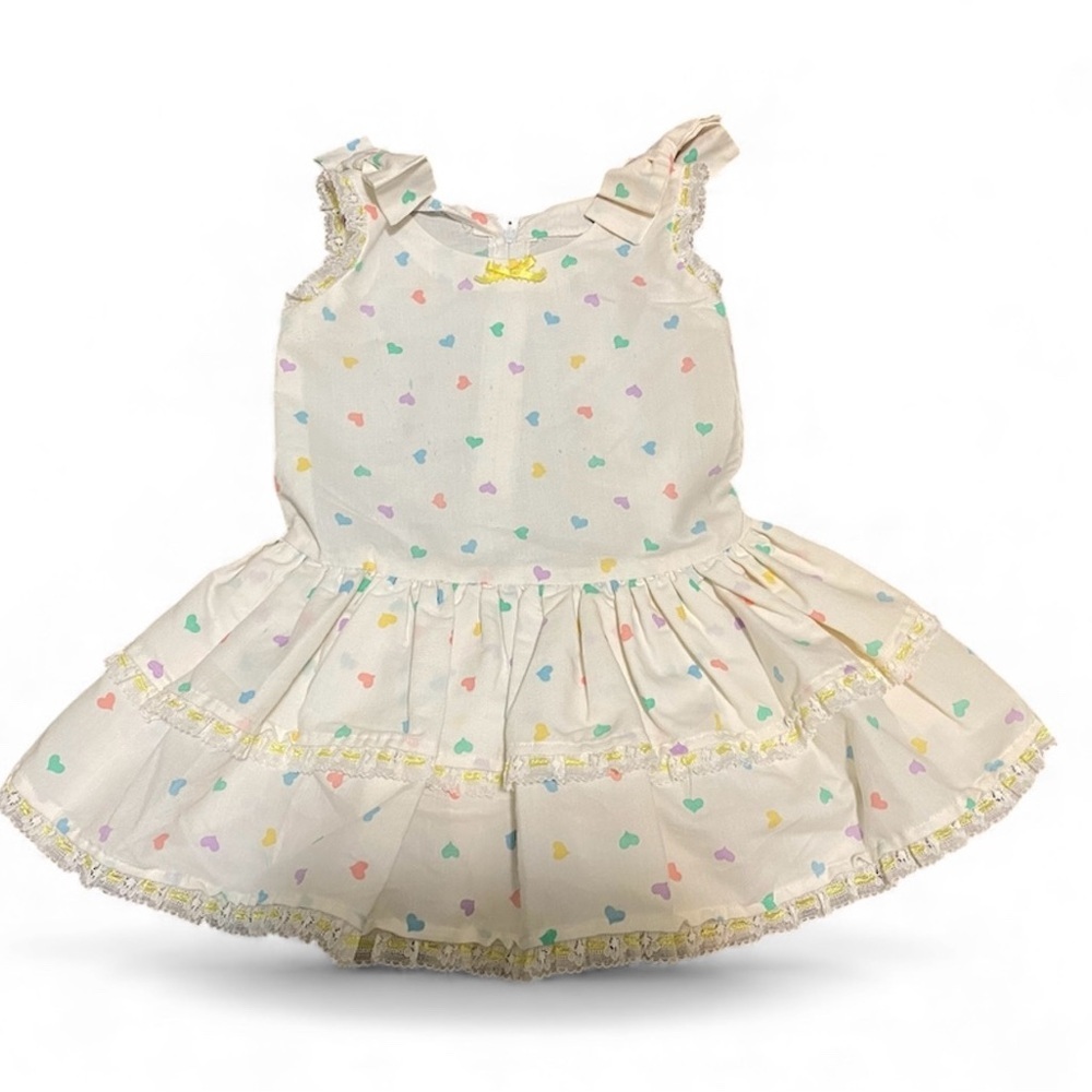Vintage Little Girl Cotton Summer Dress 80s 90s Clothing White Pastel Hearts